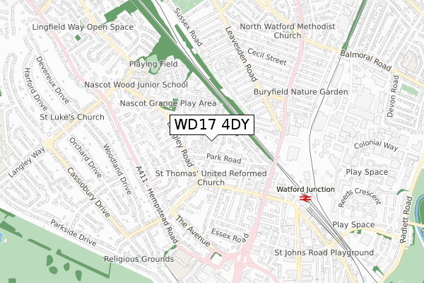 WD17 4DY map - small scale - OS Open Zoomstack (Ordnance Survey)