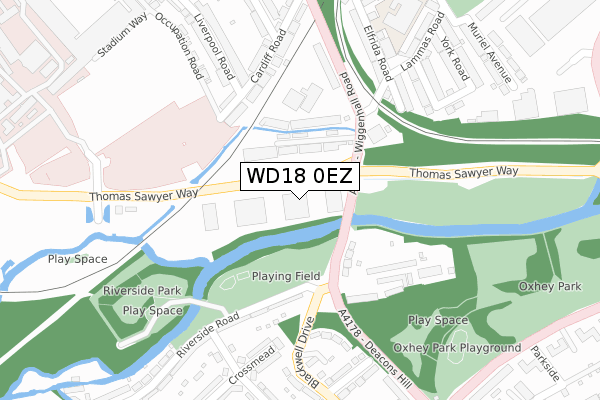 WD18 0EZ map - large scale - OS Open Zoomstack (Ordnance Survey)
