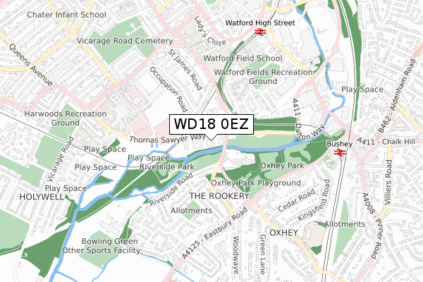 WD18 0EZ map - small scale - OS Open Zoomstack (Ordnance Survey)