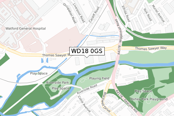 WD18 0GS map - large scale - OS Open Zoomstack (Ordnance Survey)