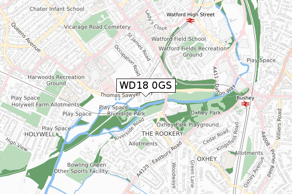 WD18 0GS map - small scale - OS Open Zoomstack (Ordnance Survey)