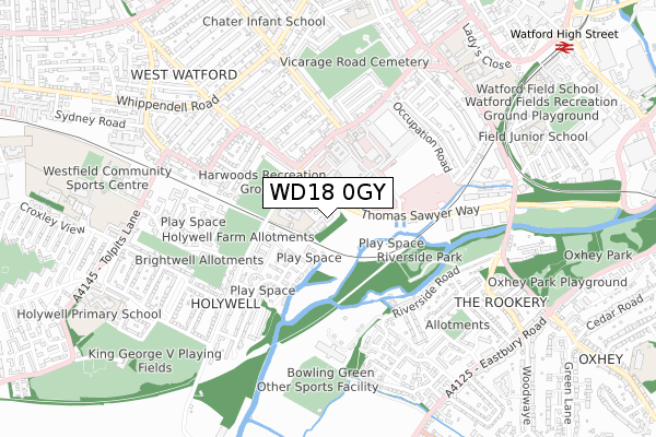 WD18 0GY map - small scale - OS Open Zoomstack (Ordnance Survey)