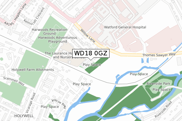 WD18 0GZ map - large scale - OS Open Zoomstack (Ordnance Survey)