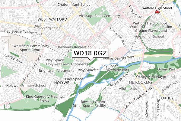 WD18 0GZ map - small scale - OS Open Zoomstack (Ordnance Survey)