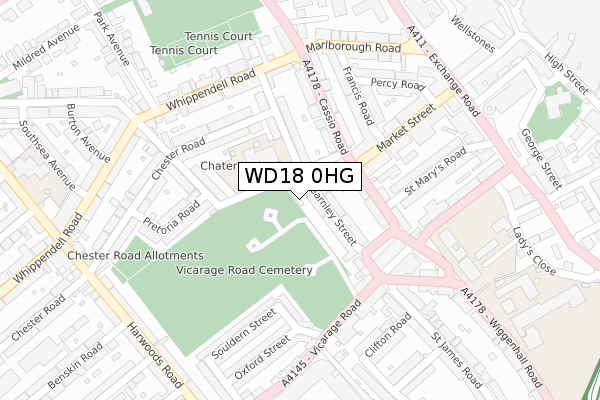 WD18 0HG map - large scale - OS Open Zoomstack (Ordnance Survey)