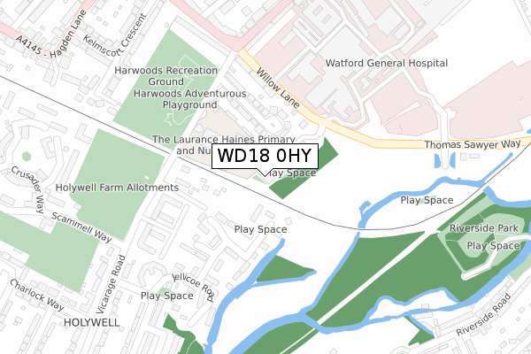 WD18 0HY map - large scale - OS Open Zoomstack (Ordnance Survey)