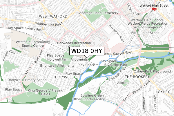 WD18 0HY map - small scale - OS Open Zoomstack (Ordnance Survey)