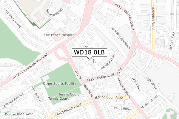 WD18 0LB map - large scale - OS Open Zoomstack (Ordnance Survey)