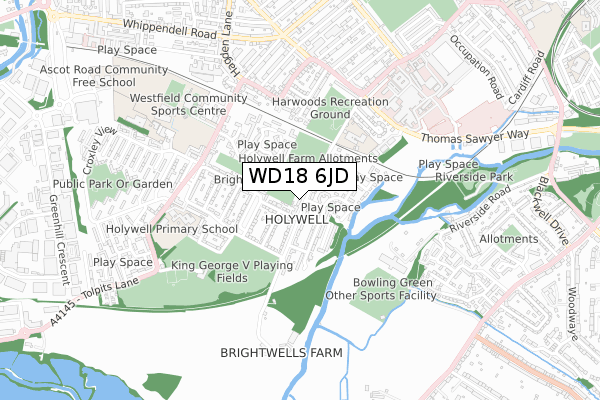 WD18 6JD map - small scale - OS Open Zoomstack (Ordnance Survey)