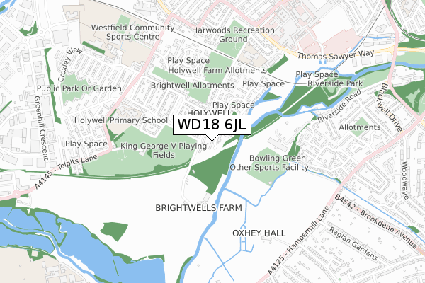 WD18 6JL map - small scale - OS Open Zoomstack (Ordnance Survey)