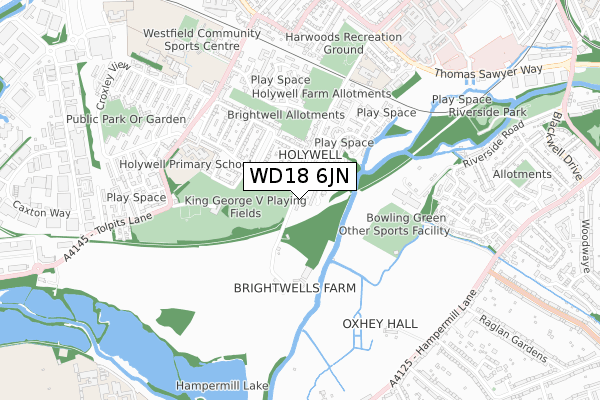 WD18 6JN map - small scale - OS Open Zoomstack (Ordnance Survey)