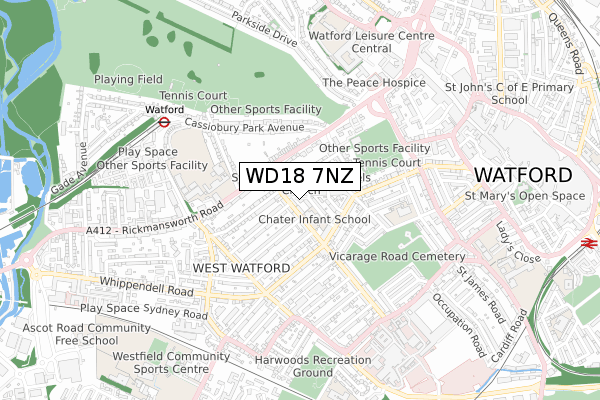 WD18 7NZ map - small scale - OS Open Zoomstack (Ordnance Survey)