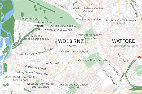 WD18 7NZ map - small scale - OS Open Zoomstack (Ordnance Survey) WD18 7NZ map - small scale - OS Open Zoomstack (Ordnance Survey)