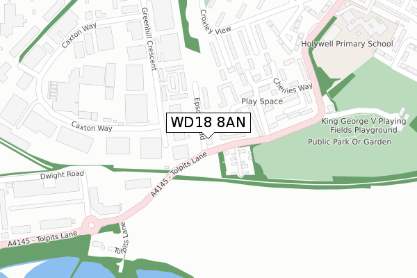 WD18 8AN map - large scale - OS Open Zoomstack (Ordnance Survey)