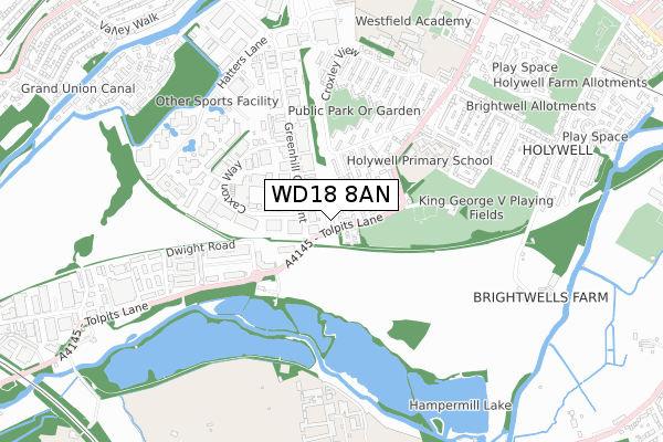 WD18 8AN map - small scale - OS Open Zoomstack (Ordnance Survey)