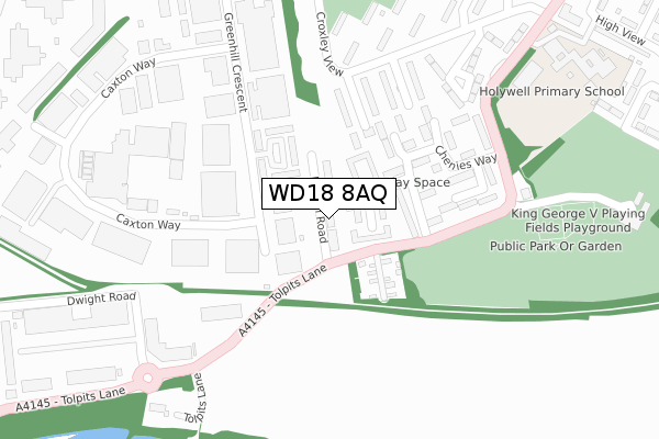 WD18 8AQ map - large scale - OS Open Zoomstack (Ordnance Survey)