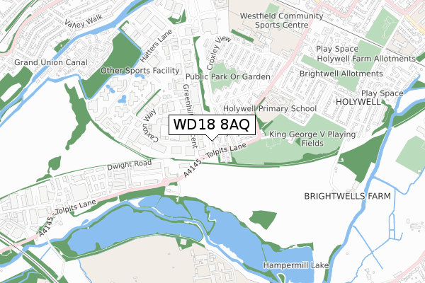 WD18 8AQ map - small scale - OS Open Zoomstack (Ordnance Survey)