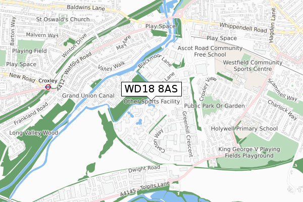 WD18 8AS map - small scale - OS Open Zoomstack (Ordnance Survey)