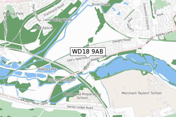 WD18 9AB map - small scale - OS Open Zoomstack (Ordnance Survey)