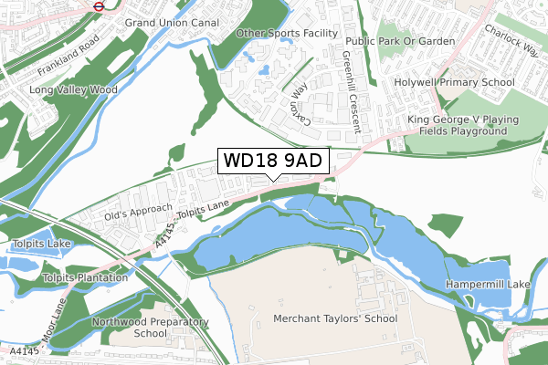 WD18 9AD map - small scale - OS Open Zoomstack (Ordnance Survey)