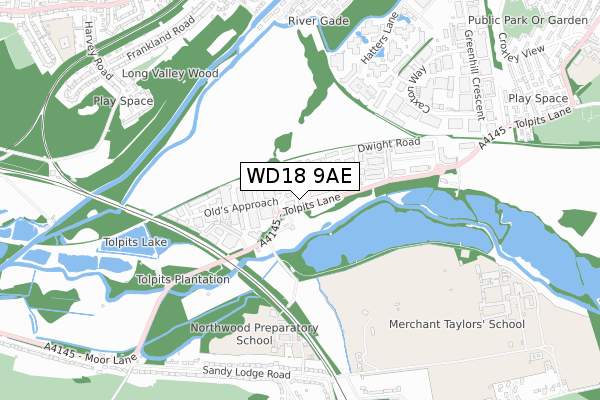 WD18 9AE map - small scale - OS Open Zoomstack (Ordnance Survey)