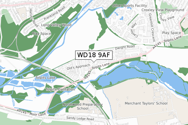 WD18 9AF map - small scale - OS Open Zoomstack (Ordnance Survey)