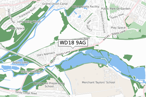 WD18 9AG map - small scale - OS Open Zoomstack (Ordnance Survey)