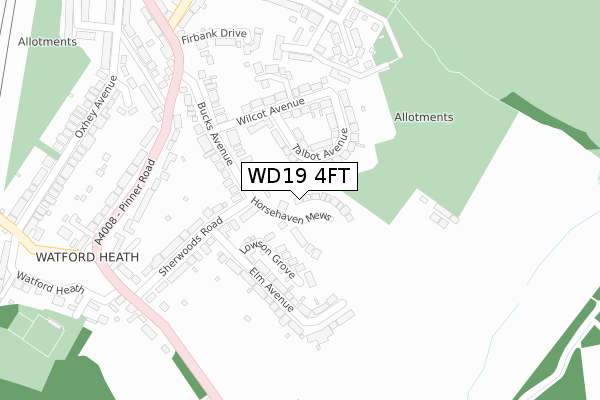 WD19 4FT map - large scale - OS Open Zoomstack (Ordnance Survey)