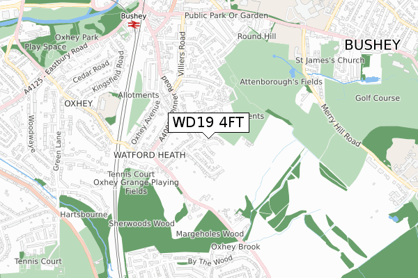 WD19 4FT map - small scale - OS Open Zoomstack (Ordnance Survey)