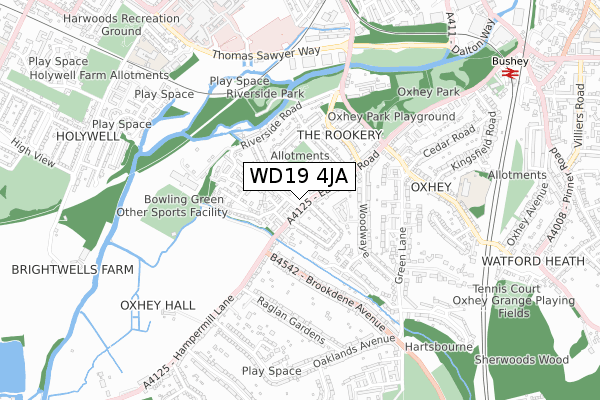 WD19 4JA map - small scale - OS Open Zoomstack (Ordnance Survey)