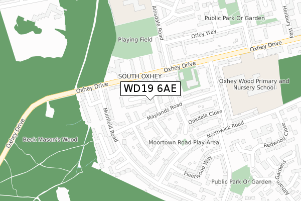 WD19 6AE map - large scale - OS Open Zoomstack (Ordnance Survey)