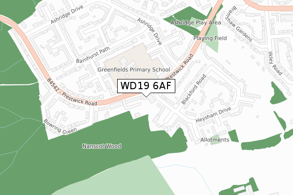 WD19 6AF map - large scale - OS Open Zoomstack (Ordnance Survey)