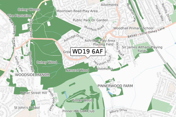 WD19 6AF map - small scale - OS Open Zoomstack (Ordnance Survey)