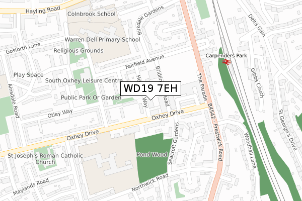 WD19 7EH map - large scale - OS Open Zoomstack (Ordnance Survey)