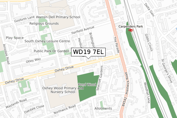 WD19 7EL map - large scale - OS Open Zoomstack (Ordnance Survey)