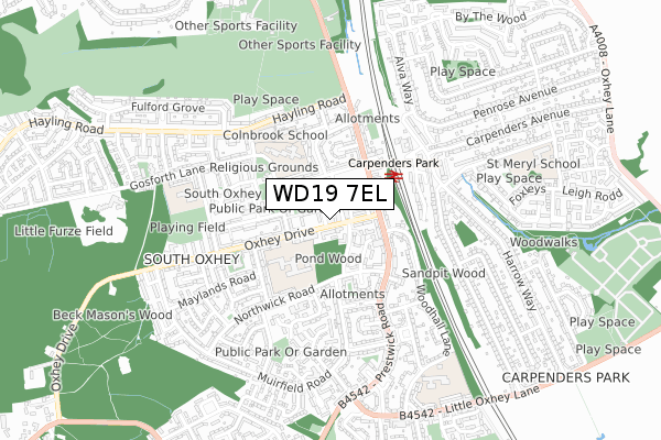 WD19 7EL map - small scale - OS Open Zoomstack (Ordnance Survey)