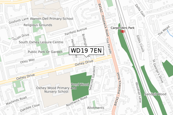 WD19 7EN map - large scale - OS Open Zoomstack (Ordnance Survey)