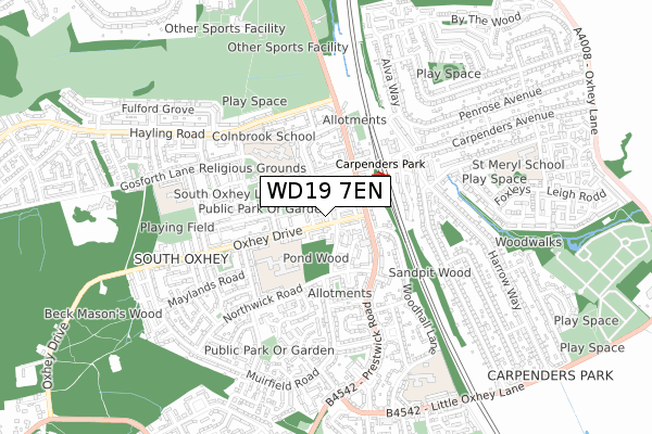 WD19 7EN map - small scale - OS Open Zoomstack (Ordnance Survey)