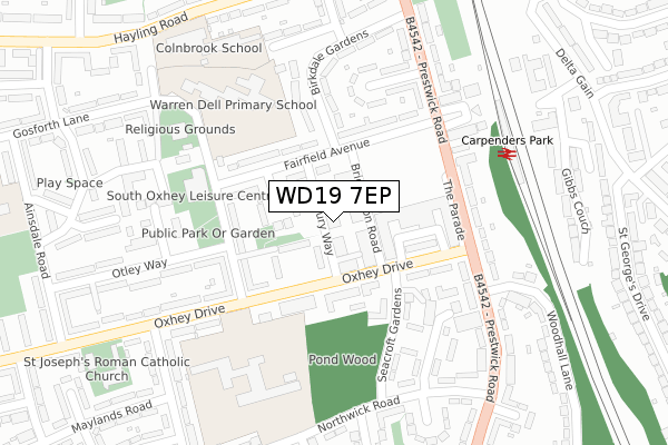 WD19 7EP map - large scale - OS Open Zoomstack (Ordnance Survey)