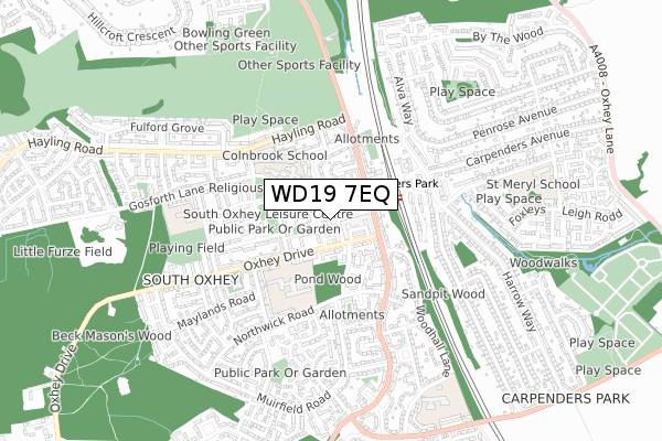 WD19 7EQ map - small scale - OS Open Zoomstack (Ordnance Survey)