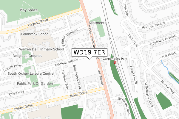 WD19 7ER map - large scale - OS Open Zoomstack (Ordnance Survey)