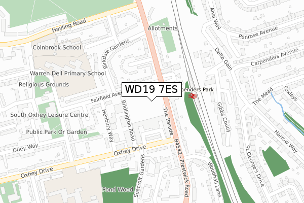 WD19 7ES map - large scale - OS Open Zoomstack (Ordnance Survey)