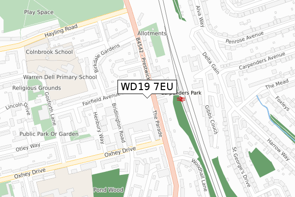 WD19 7EU map - large scale - OS Open Zoomstack (Ordnance Survey)