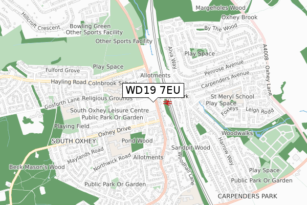 WD19 7EU map - small scale - OS Open Zoomstack (Ordnance Survey)