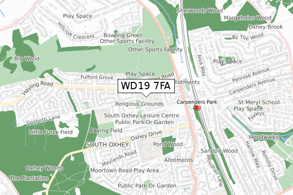 WD19 7FA map - small scale - OS Open Zoomstack (Ordnance Survey) WD19 7FA map - small scale - OS Open Zoomstack (Ordnance Survey)