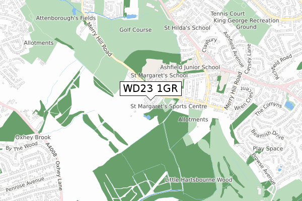 WD23 1GR map - small scale - OS Open Zoomstack (Ordnance Survey)