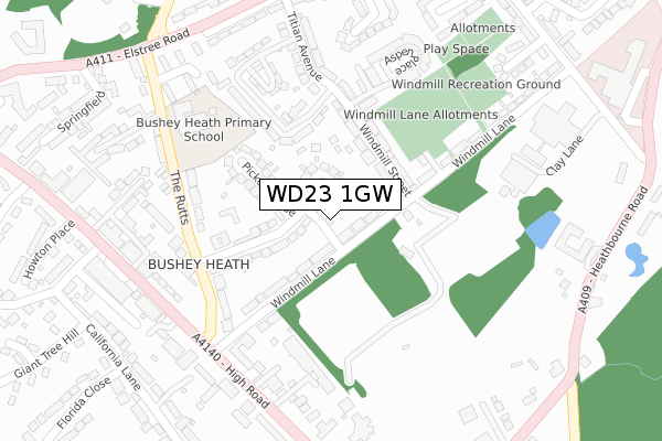 WD23 1GW map - large scale - OS Open Zoomstack (Ordnance Survey)