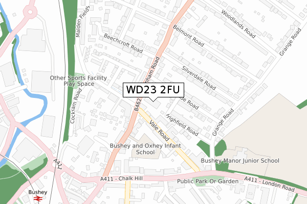 WD23 2FU map - large scale - OS Open Zoomstack (Ordnance Survey)