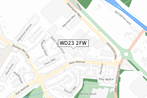 WD23 2FW map - large scale - OS Open Zoomstack (Ordnance Survey)