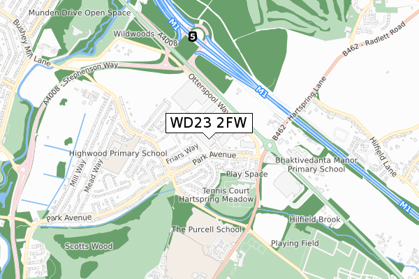 WD23 2FW map - small scale - OS Open Zoomstack (Ordnance Survey)